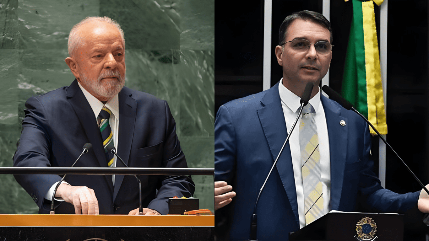 Lula e Flávio Bolsonaro, os dois principais nomes da disputa presidencial segundo o Datafolha de março de 2026